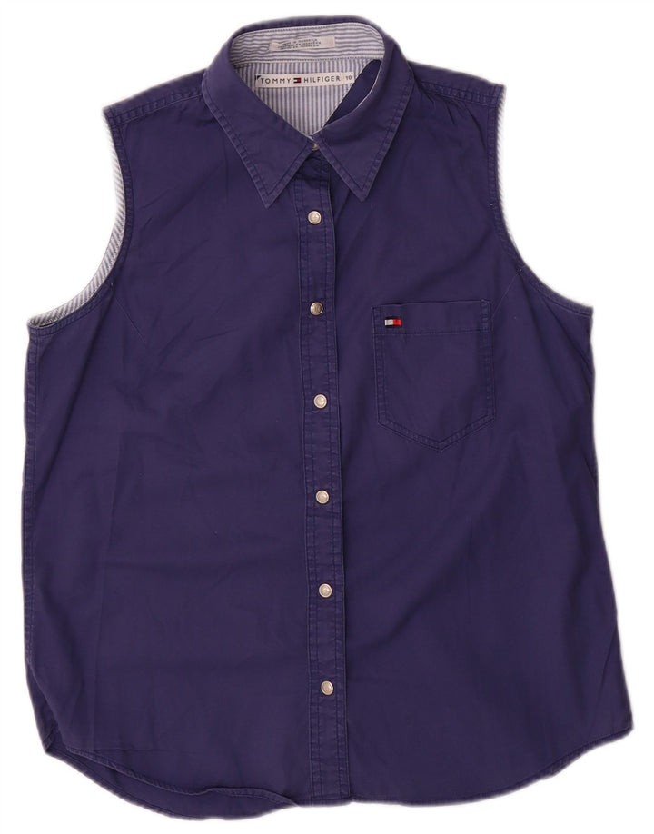 Женская блузка-рубашка без рукавов Tommy Hilfiger, размер США 10, темно-синий, хлопок, большой размер