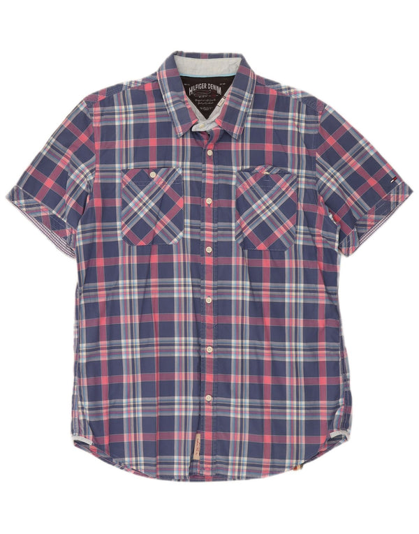 Tommy Hilfiger Мужская рубашка с коротким рукавом XL Темно-синяя клетка в клетку Хлопок