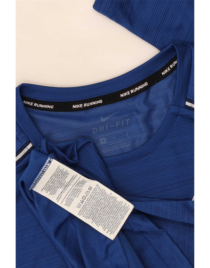 Мужской топ Nike Dri Fit с длинным рукавом, средний синий в полоску, полиэстер