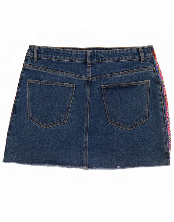 Женская джинсовая мини-юбка Zara Medium W28 Синяя с геометрическим рисунком