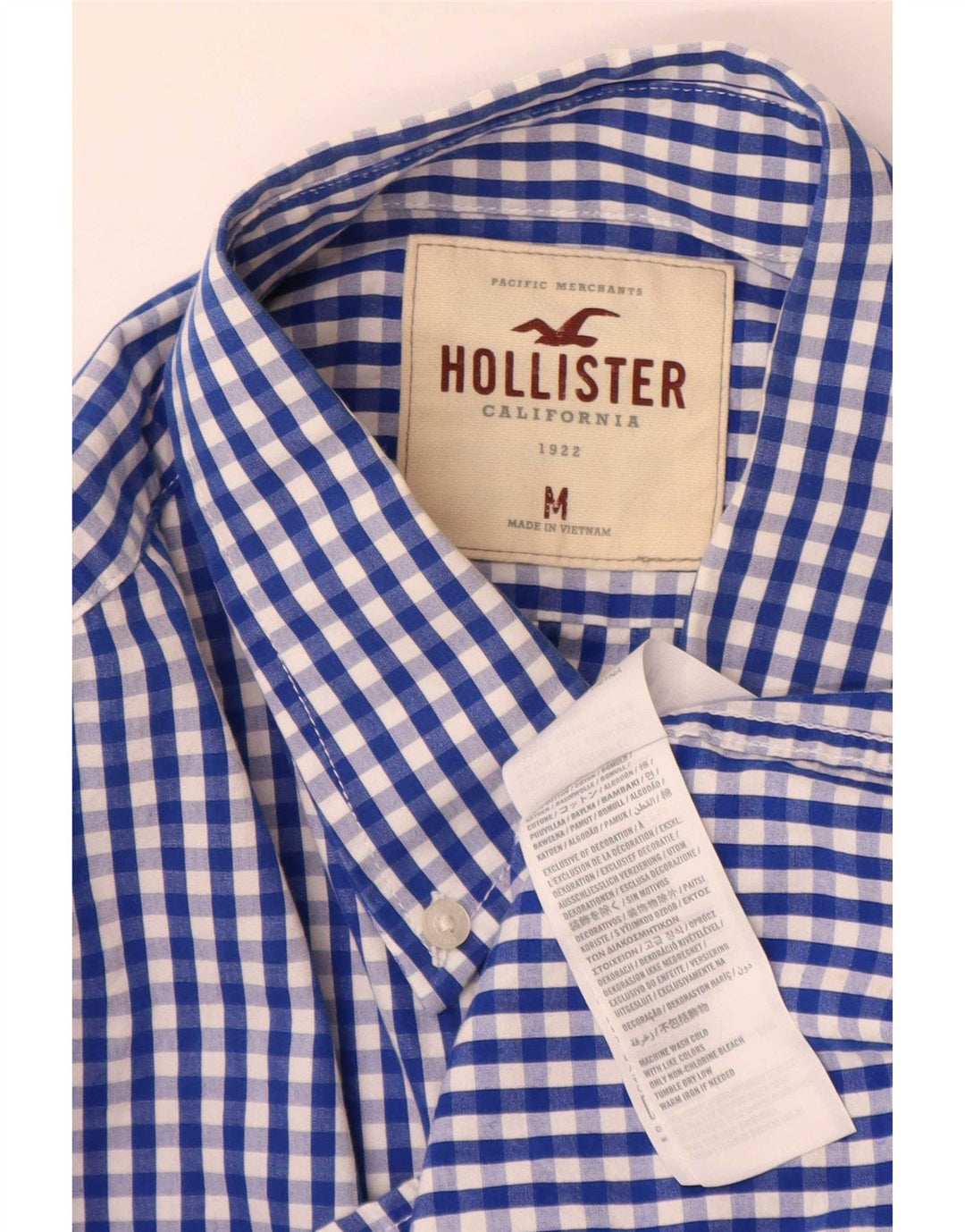 Мужская рубашка Hollister среднего синего цвета в мелкую клетку из хлопка