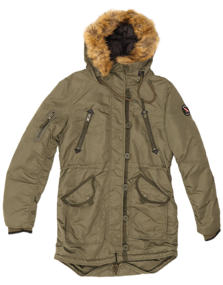 Женская парка Superdry с капюшоном UK 12, средний хаки, нейлон