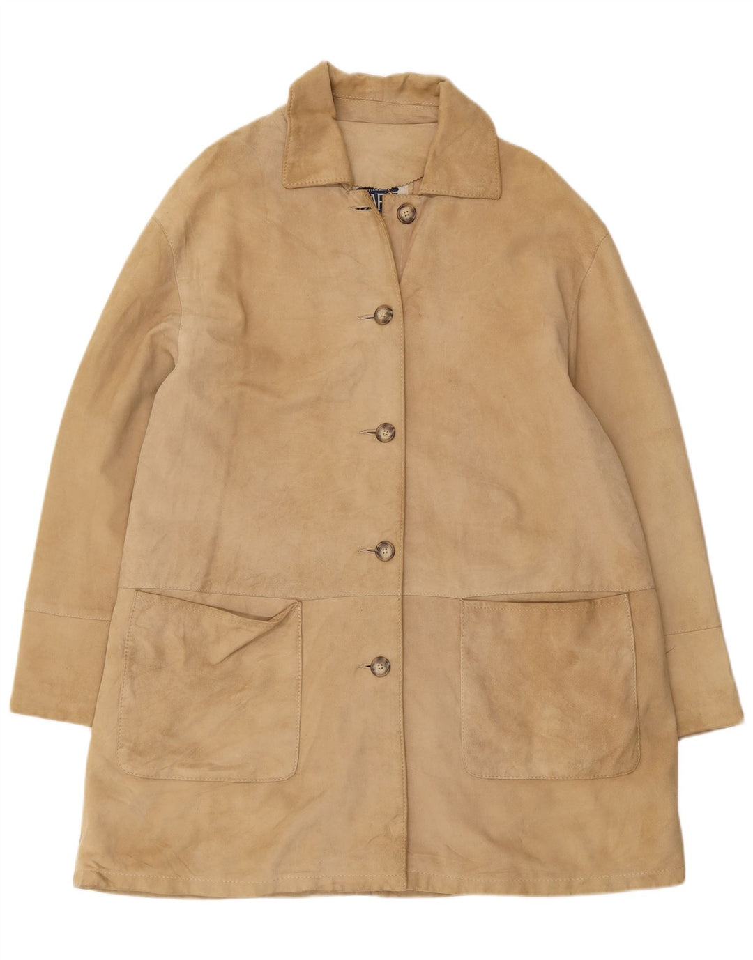 ВИНТАЖНОЕ Женское Замшевое Пальто IT 46 Большое Бежевое Кожаное