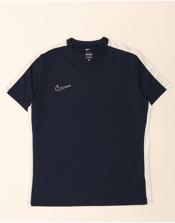 Мужская футболка Nike Dri Fit Slim Fit, топ XL, темно-синий, полиэстер с цветными блоками