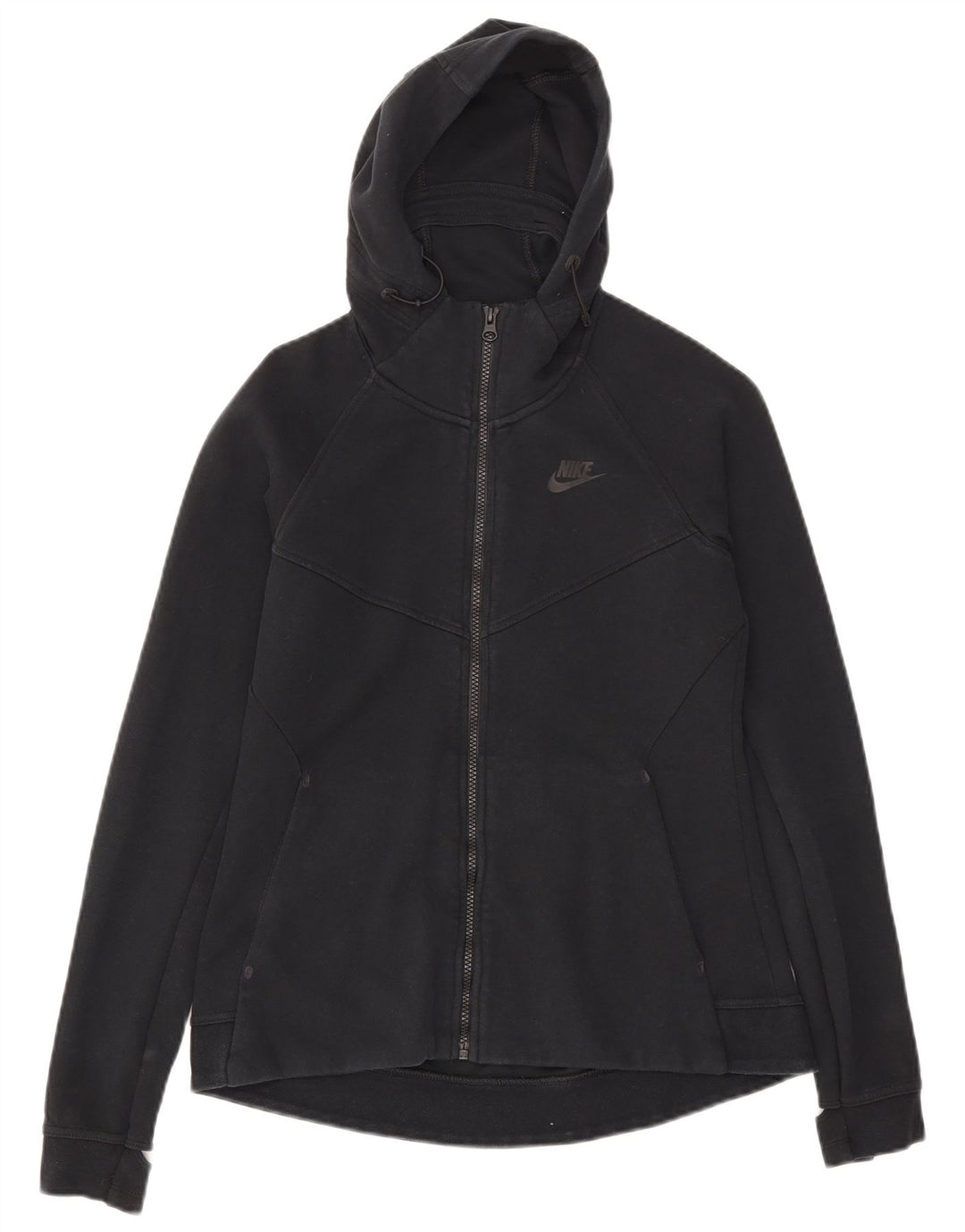 NIKE Womens Zip Hoodie Sweater UK 14 Medium Black Cotton
