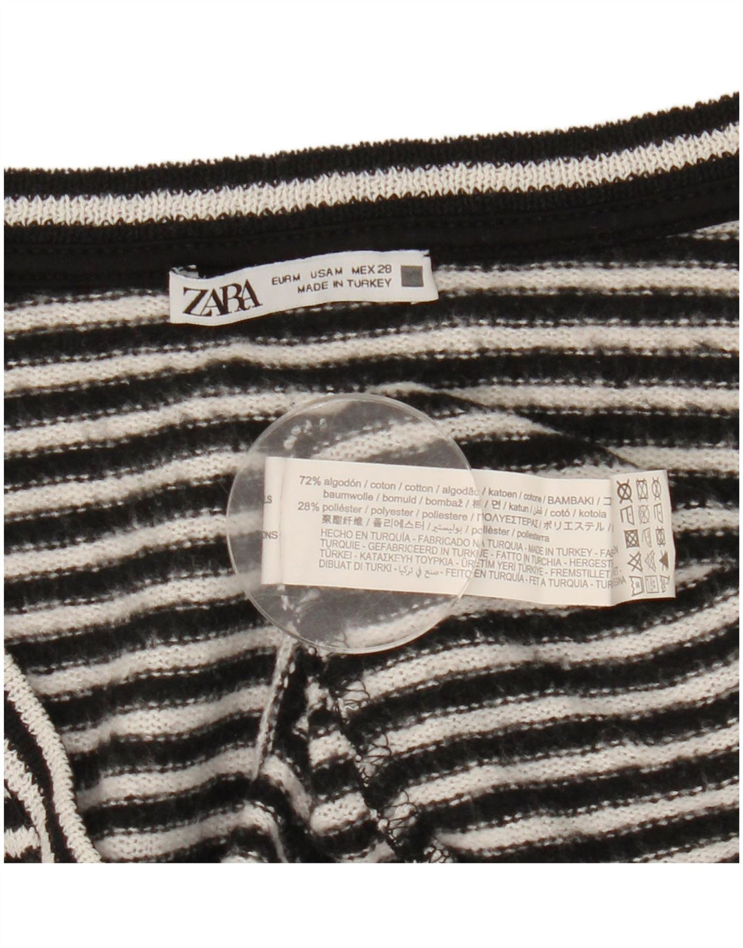 Женский топ Zara с длинным рукавом UK 14, хлопковый средний черный в полоску