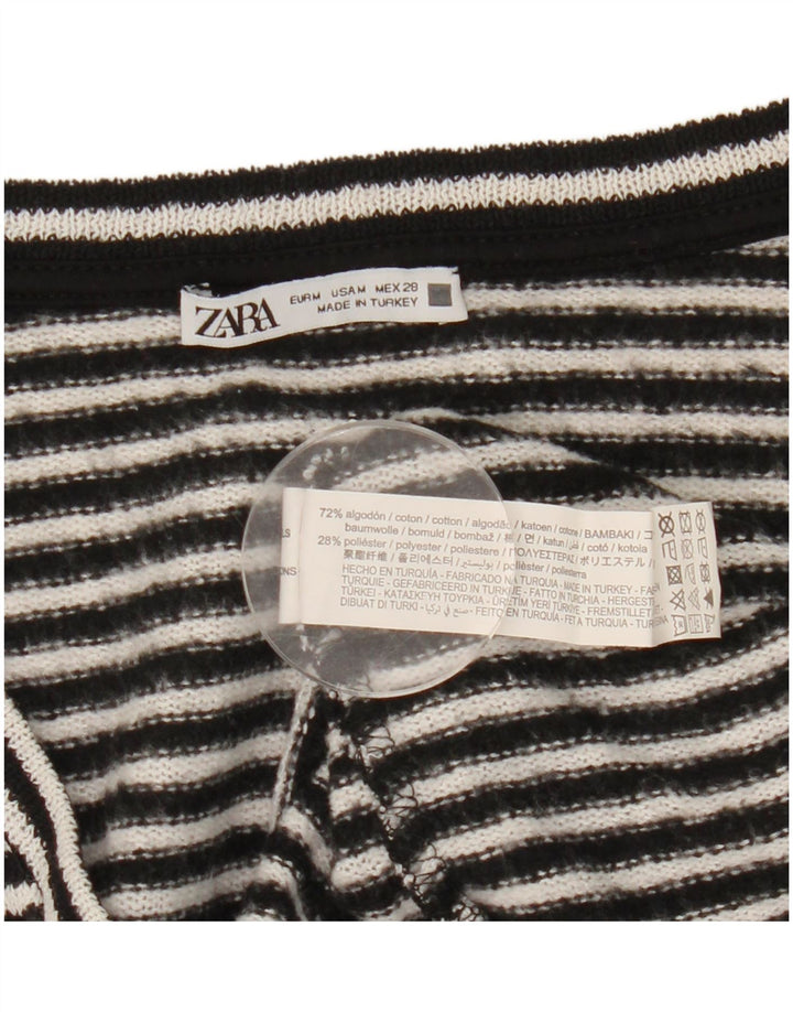 Женский топ Zara с длинным рукавом UK 14, хлопковый средний черный в полоску