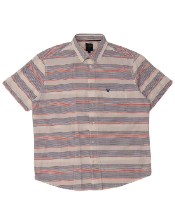 JAMES PRINGLE Mens Short Sleeve Shirt Medium White Striped Cotton