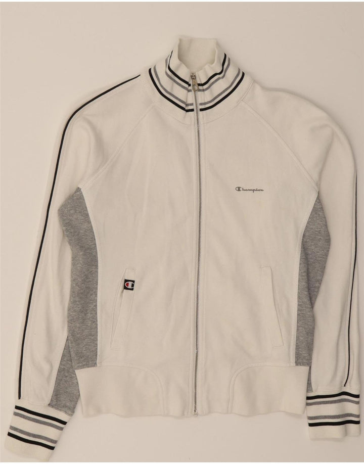 CHAMPION Womens Tracksuit Top Jacket UK 14 Medium White Colourblock Cotton Vintage Champion and Second-Hand Champion from Messina Hembry 