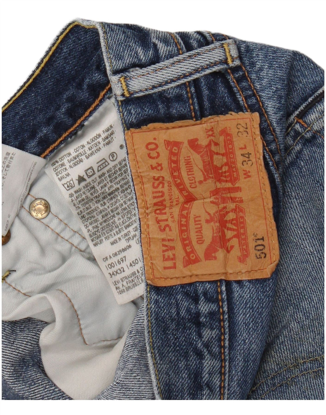 Мужские прямые джинсы Levi's 501 W34 L32 синие, хлопок