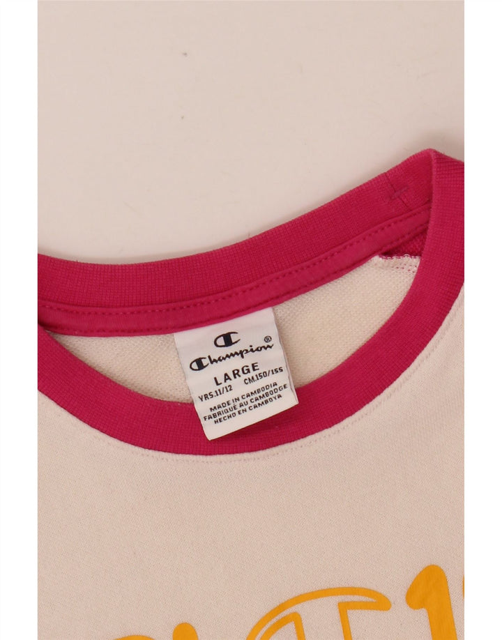 Свитшот CHAMPION для девочек, джемпер 11-12 лет, большой розовый с цветными блоками