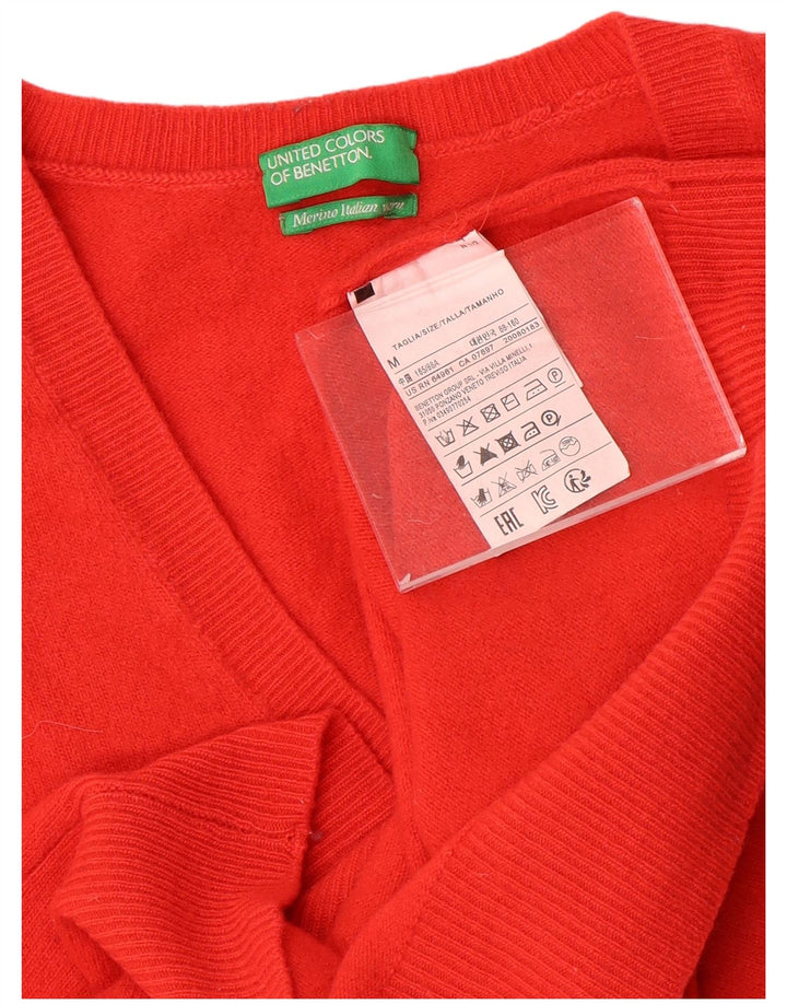 Женский джемпер с v-образным вырезом Benetton UK 12, средний красный, шерсть