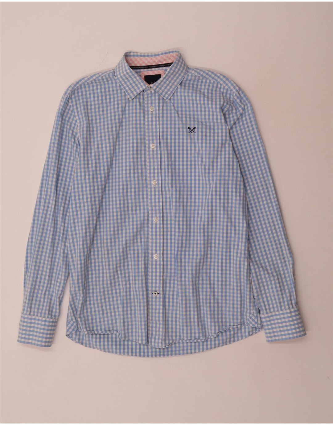 Crew Clothing Мужская рубашка классического кроя среднего синего цвета в клетку