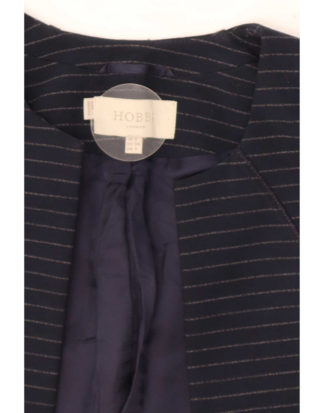 Женский открытый пиджак Hobbs UK 8, маленький темно-синий в тонкую полоску из полиэстера