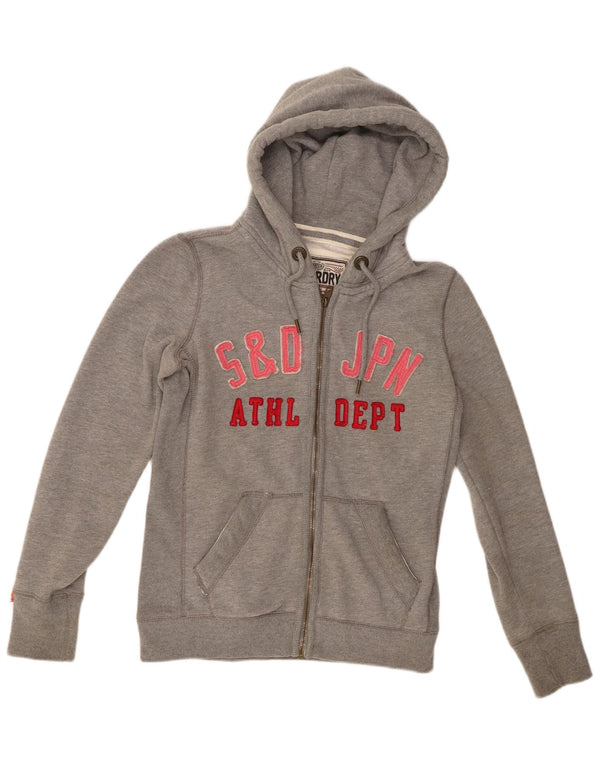 Женский свитер с капюшоном на молнии с графическим рисунком Superdry UK 12, хлопковый средний серый цвет