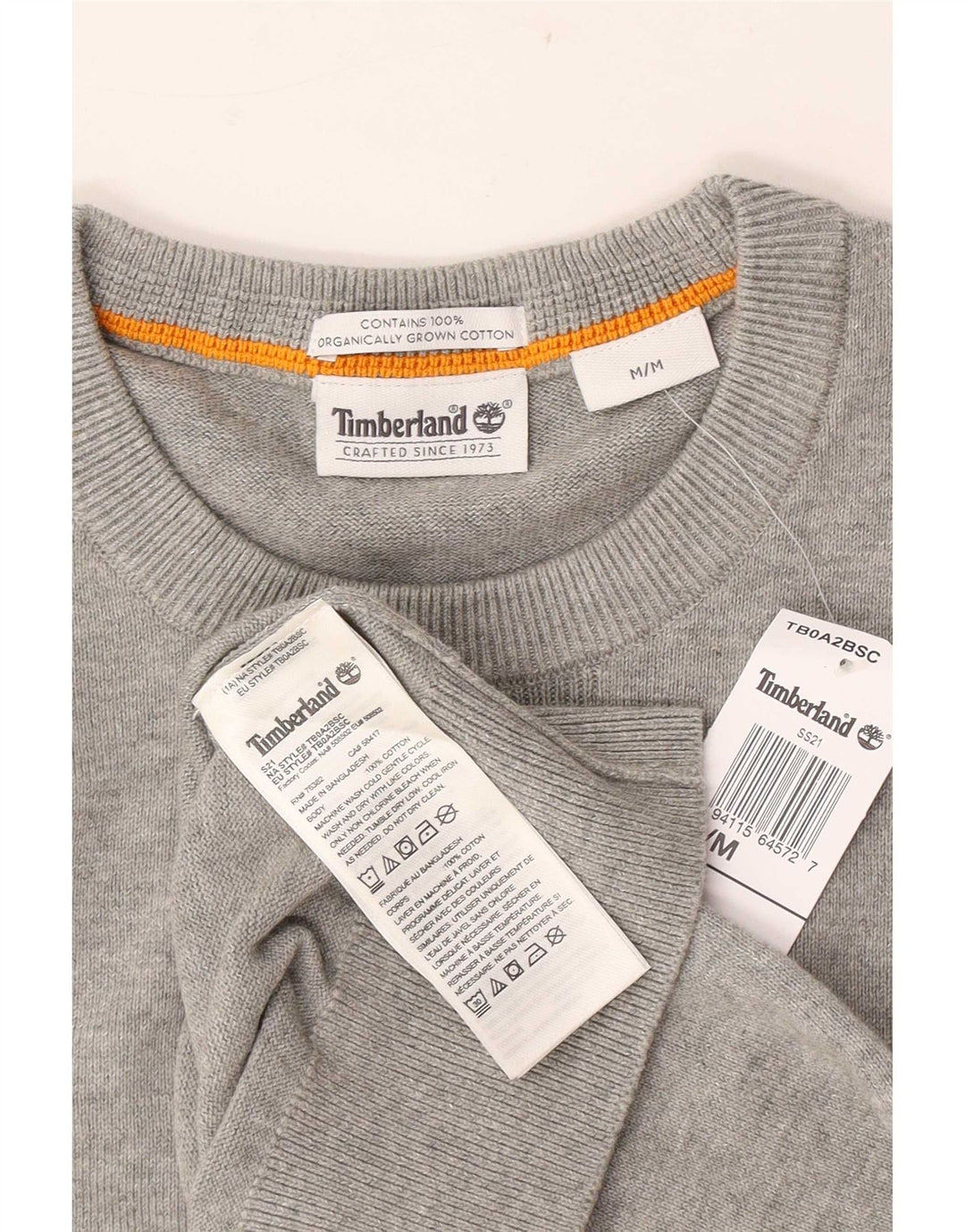 Мужской джемпер с круглым вырезом Timberland, хлопковый свитер среднего серого цвета с крапинками
