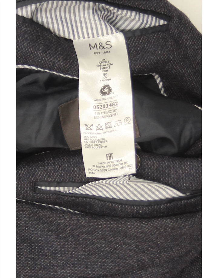 Мужской пиджак на двух пуговицах Marks & Spencer UK 40, средний темно-синий, шерстяной