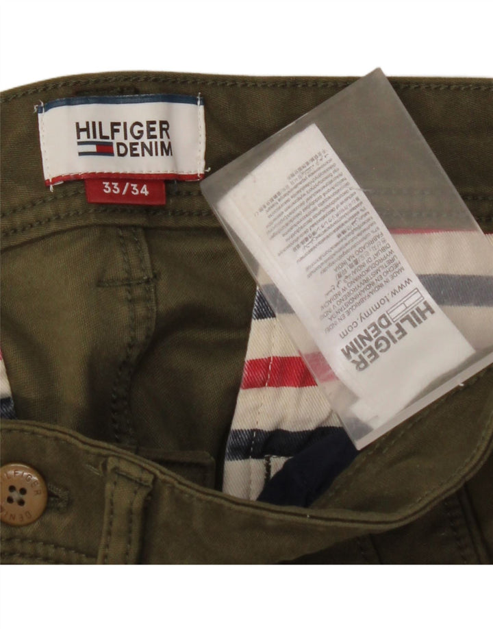 TOMMY HILFIGER Мужские узкие брюки-чиносы W33 L31 Хаки, хлопок