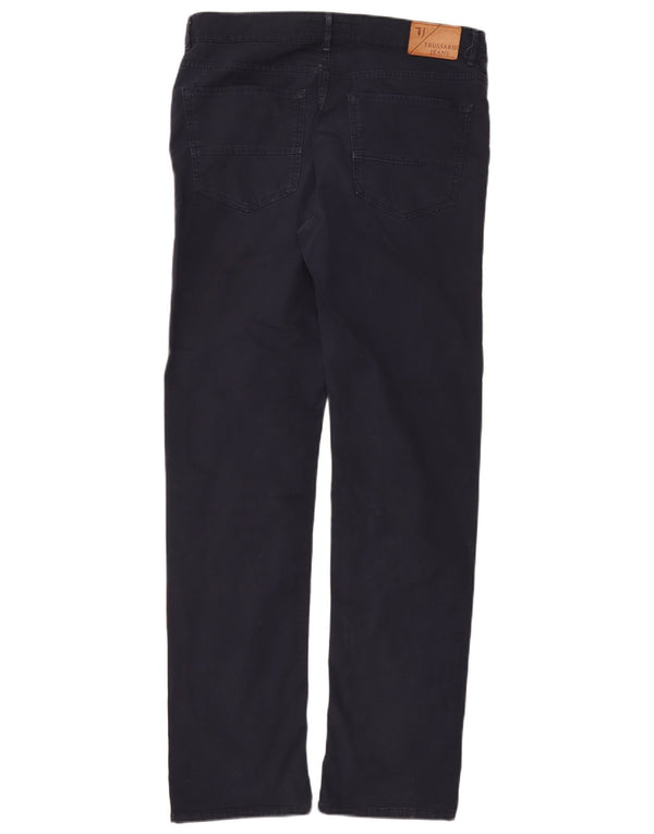 TRUSSARDI Mens Straight Casual Trousers W35 L33 Navy Blue Cotton