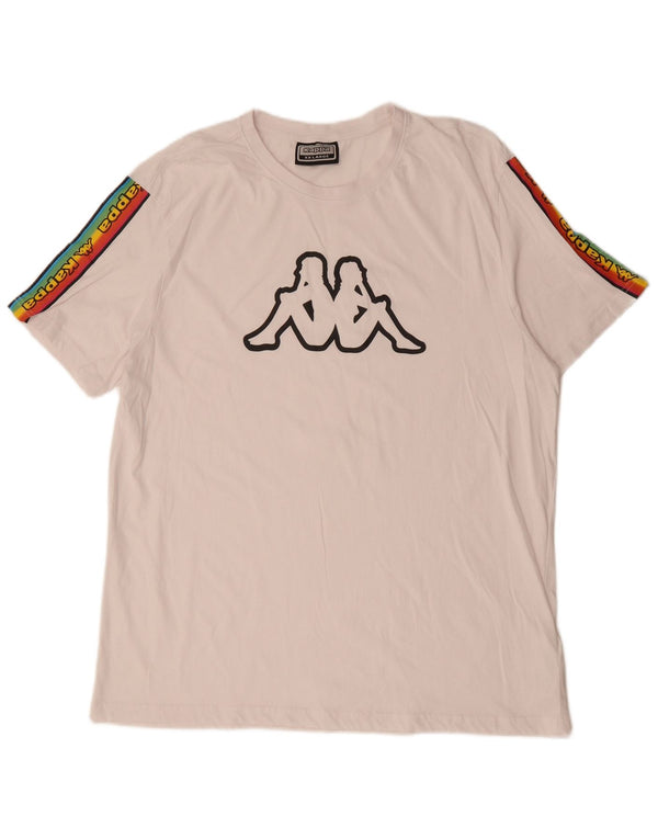 KAPPA Мужская футболка с рисунком, топ 2XL, белый хлопок с цветными блоками