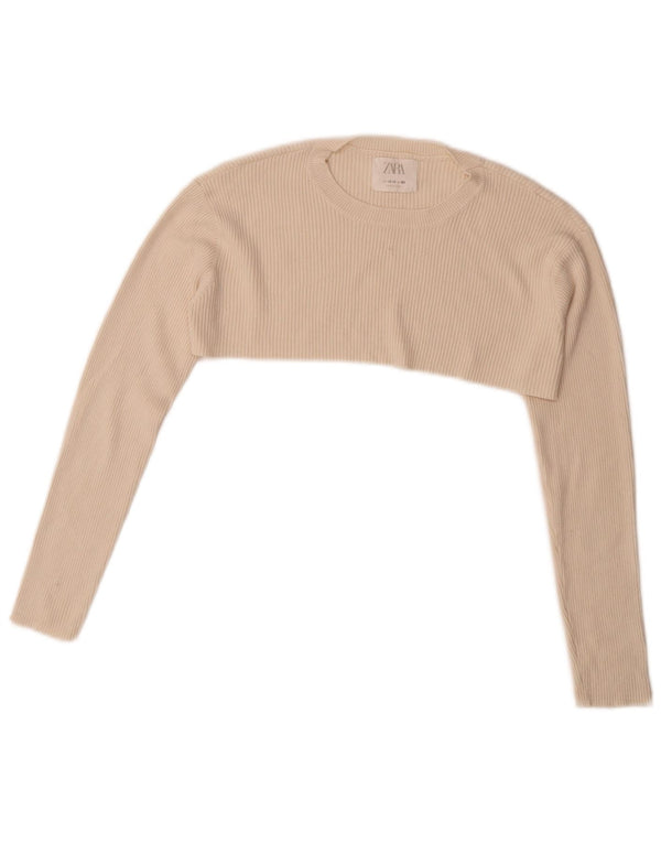 Укороченный топ с длинными рукавами Zara для девочек 13-14 лет, белый цвет
