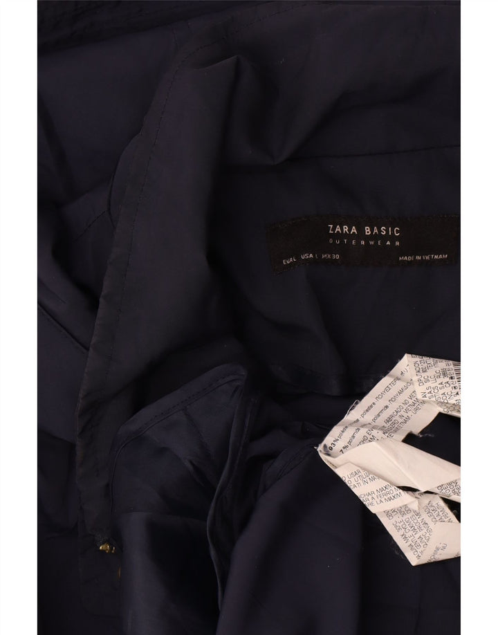 Женский бомбер Zara UK 16, большой темно-синий полиэстер с капюшоном