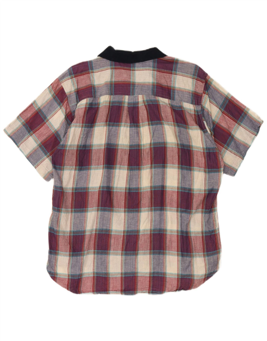 Винтажная мужская рубашка с коротким рукавом, большая разноцветная клетка, хлопок
