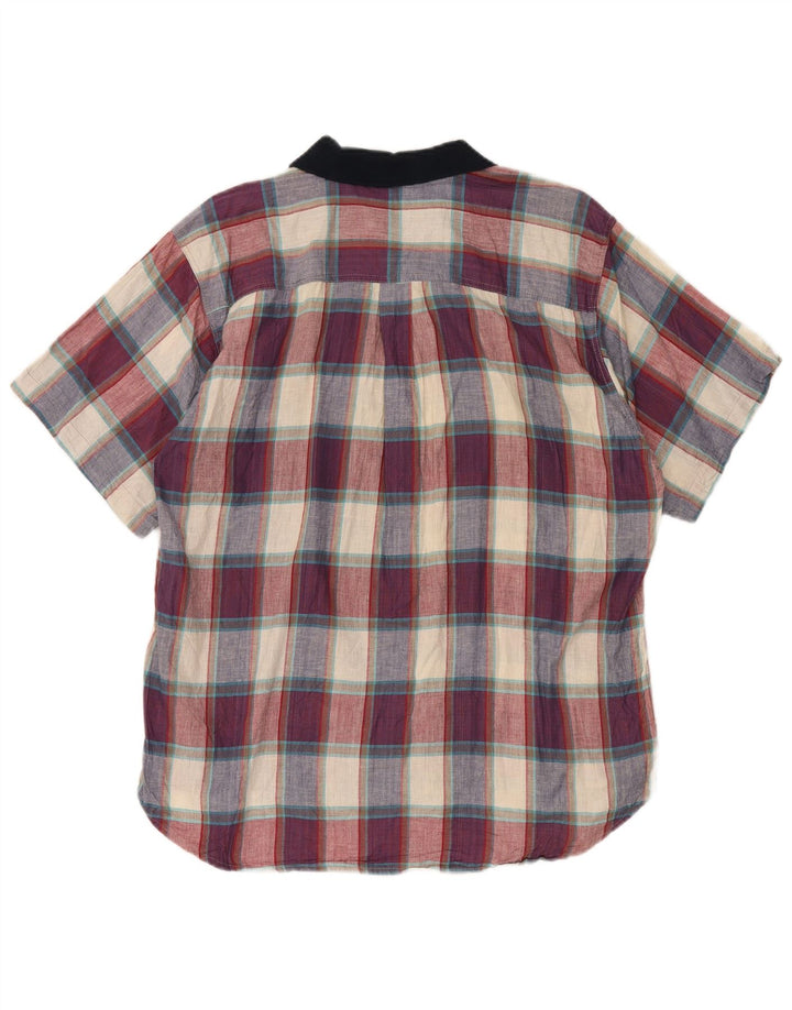 Винтажная мужская рубашка с коротким рукавом, большая разноцветная клетка, хлопок