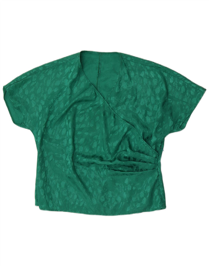 Винтажная женская блузка, топ, Великобритания, 22, 2XL, зеленый полиэстер в крапинку