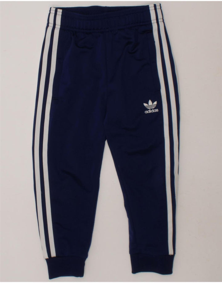 ADIDAS Boys Tracksuit Trousers Joggers 4-5 Years  Navy Blue Polyester Vintage Adidas and Second-Hand Adidas from Messina Hembry 
