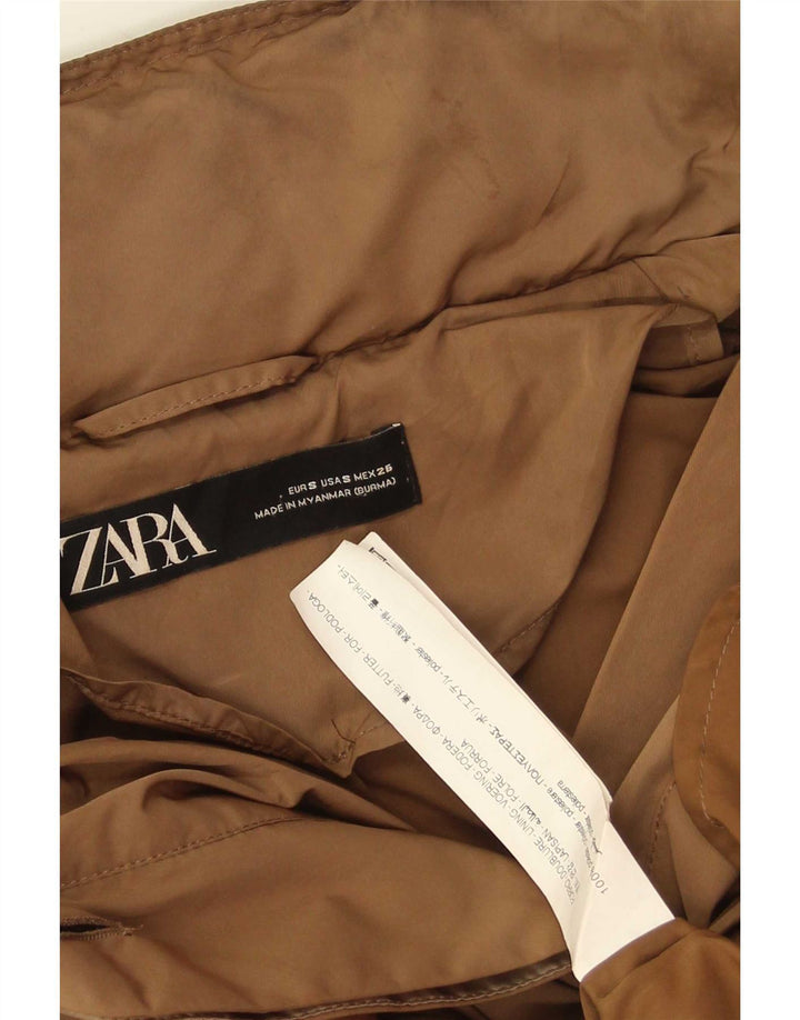 Женский оверсайз-тренч Zara UK 10, маленький коричневый полиэстер с капюшоном