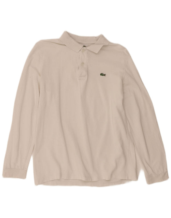 Мужская рубашка-поло с длинным рукавом Lacoste, размер 4, средний белый хлопок