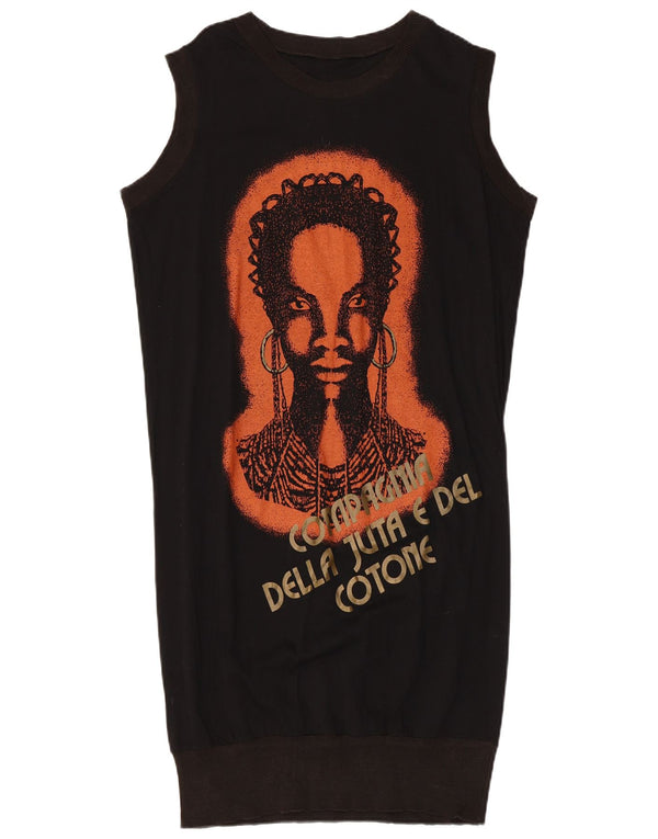 VINTAGE Womens Sleeveless Graphic Bubble Dress UK 14 Medium Black