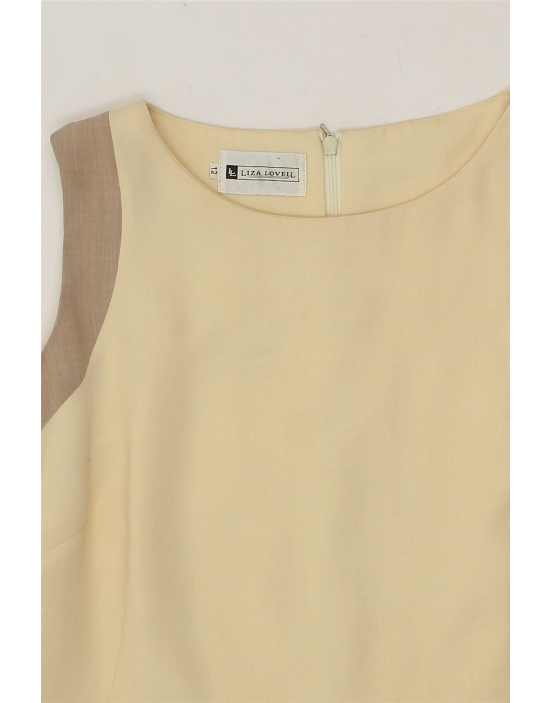 VINTAGE Womens Sleeveless Sheath Dress UK 12 Medium Beige Vintage Vintage and Second-Hand Vintage from Messina Hembry 