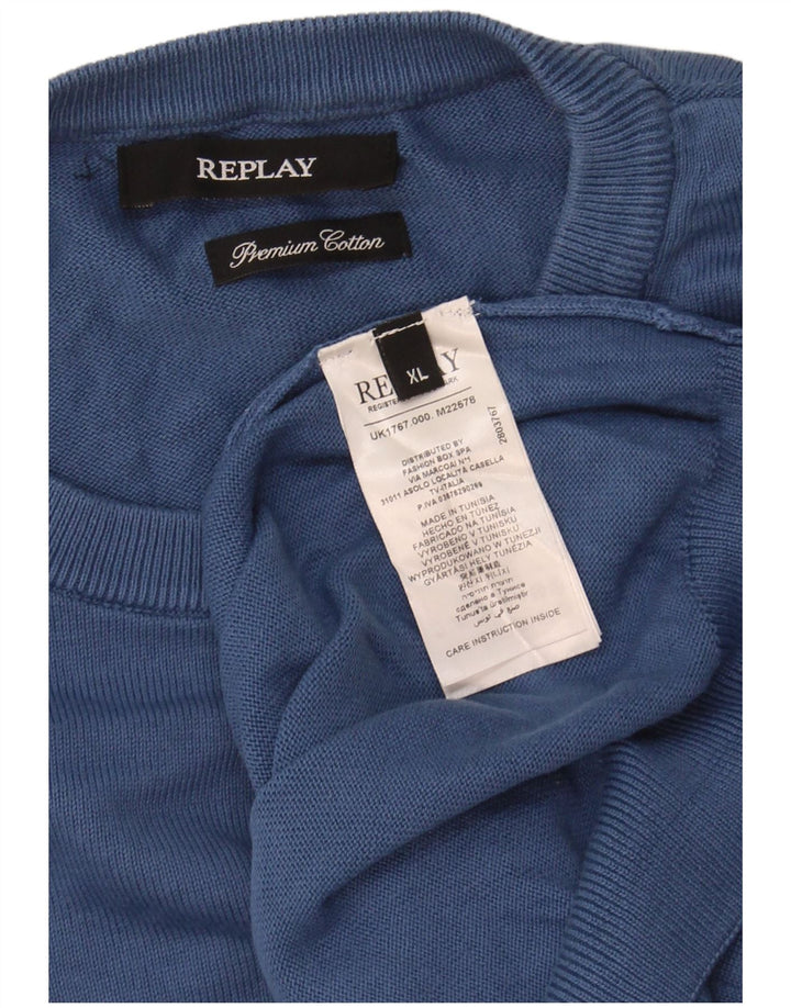 REPLAY Mens Crew Neck Jumper Sweater XL Blue Cotton