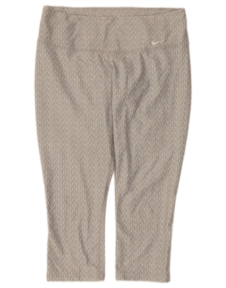 Женские леггинсы-капри Nike Dri Fit UK 14, полиэстер среднего серого цвета с геометрическим рисунком