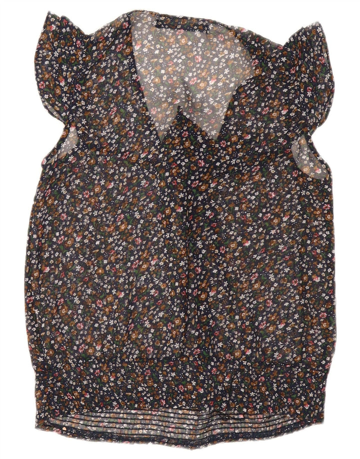 Женский прозрачный топ без рукавов с галстуком-бабочкой ZARA UK 10, маленький черный цветочный принт
