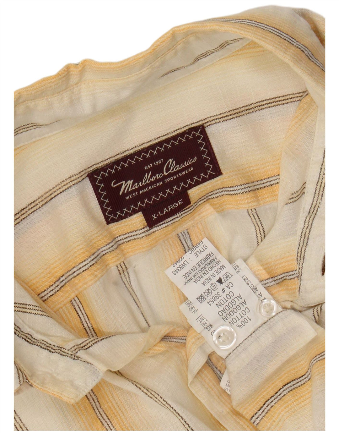 MARLBORO CLASSICS Мужская рубашка XL из хлопка в желтую полоску