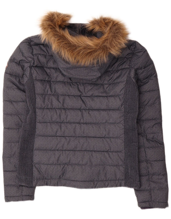 Женская утепленная куртка с капюшоном Superdry UK 12, средний темно-синий полиэстер