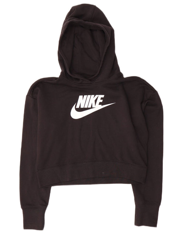 Укороченный джемпер с капюшоном с рисунком для девочек Nike, 13–14 лет, размер XL, черный хлопок
