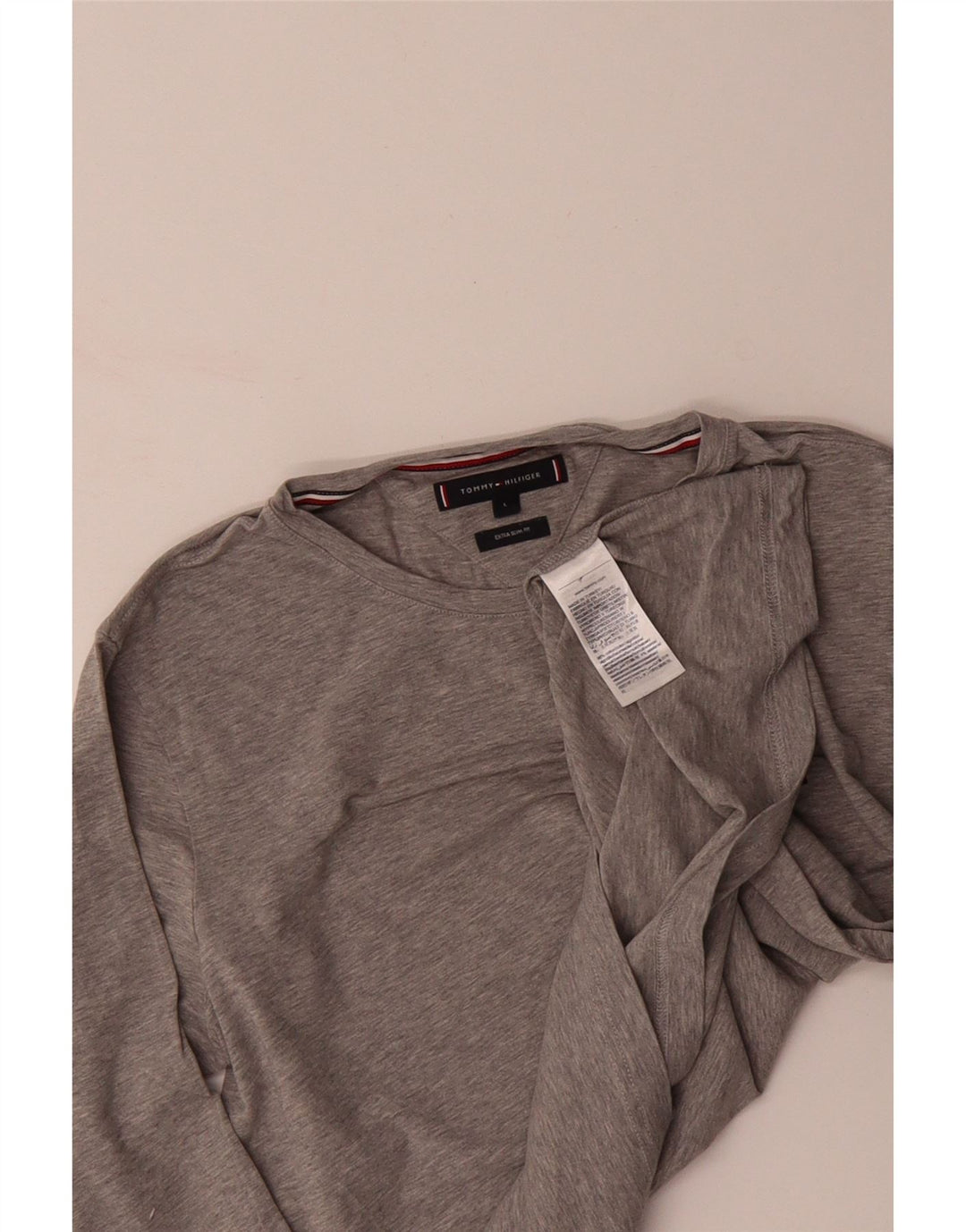 TOMMY HILFIGER Mens Extra Slim Top Long Sleeve Large Grey Cotton