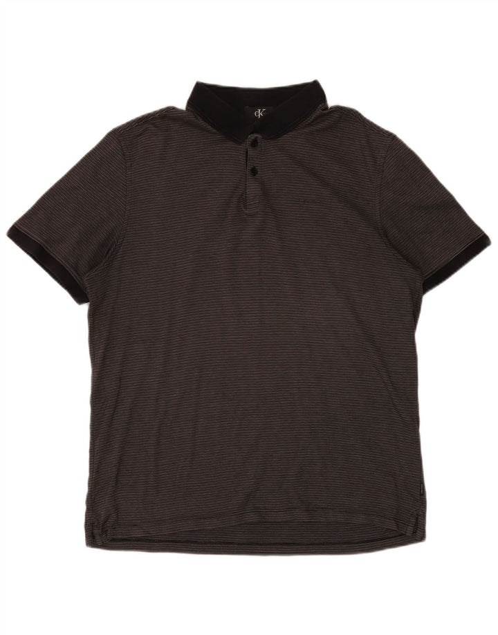 CALVIN KLEIN Мужская рубашка-поло среднего серого цвета в тонкую полоску, хлопок