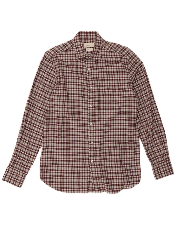Мужская фланелевая рубашка Massimo Dutti среднего размера, бордовая клетка, хлопок