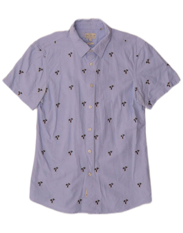 Jack Wills Мужская рубашка классического кроя с коротким рукавом, маленькая синяя хлопковая рубашка с цветочным принтом