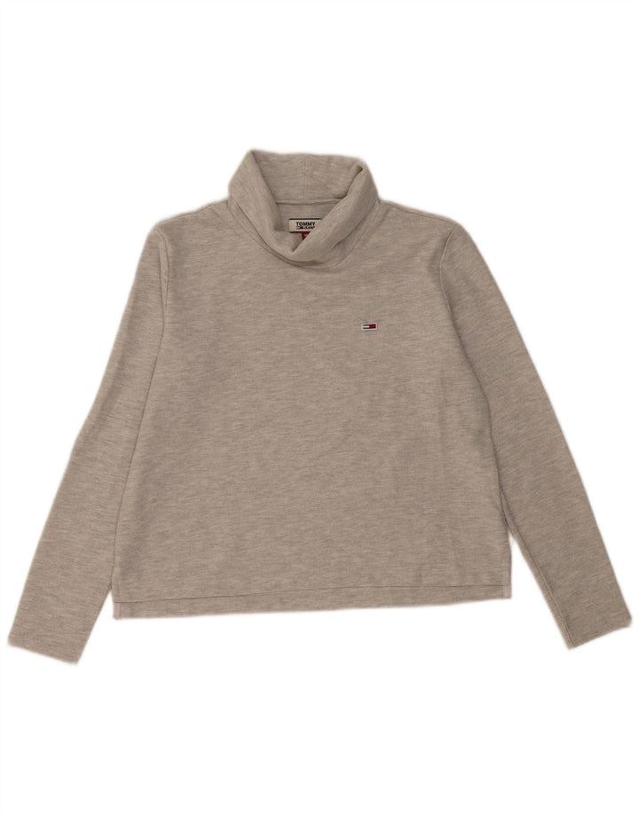 Женский джемпер с высоким воротником Tommy Hilfiger UK 14, хлопковый средний серый цвет