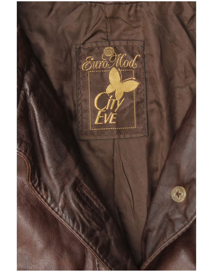 ВИНТАЖНОЕ Женское Кожаное Пальто UK 14 Средне-Коричневый