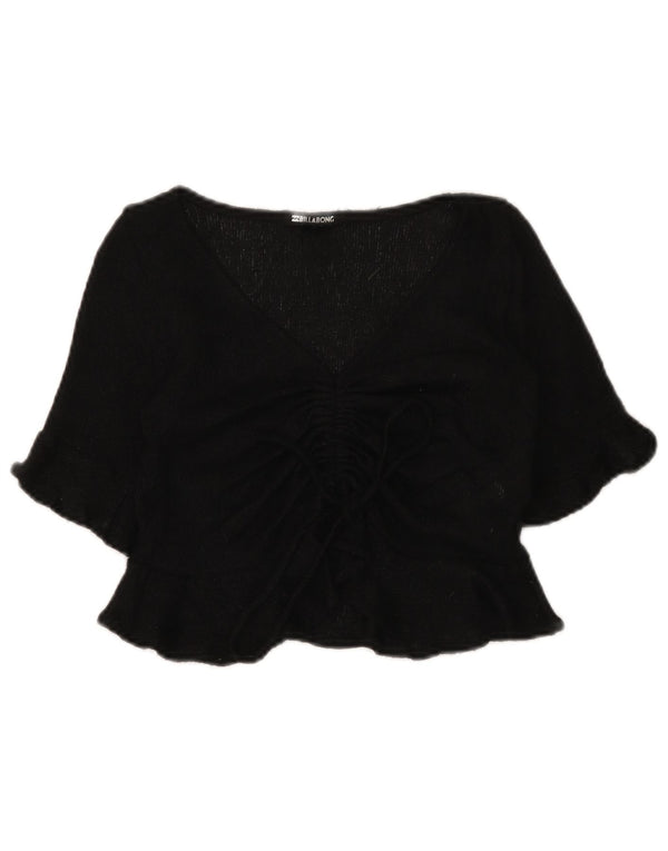 Billabong Womens Crop 3/4 Sleeve Blouse Top UK 6 XS Black Polyester