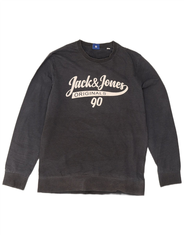 Мужской свитшот с рисунком Jack & Jones, большой серый хлопковый джемпер
