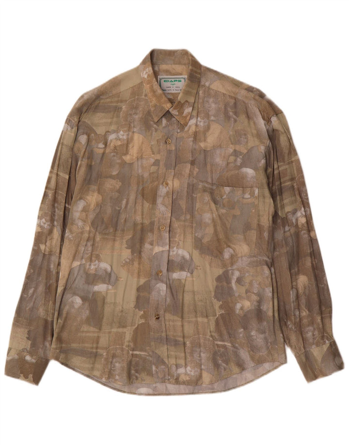 Винтажная мужская рубашка с рисунком из вискозы цвета хаки среднего размера