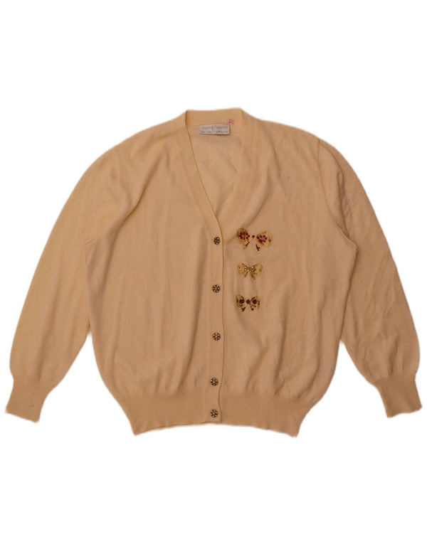 Винтажный женский кардиган-свитер UK 22 2XL из белой мериносовой шерсти